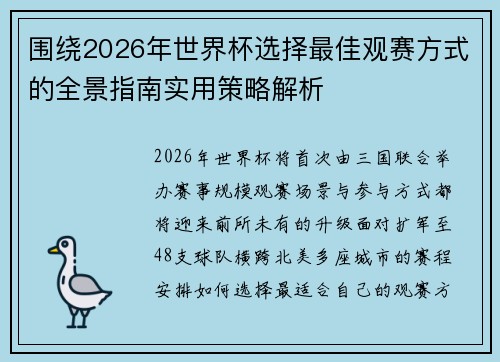 围绕2026年世界杯选择最佳观赛方式的全景指南实用策略解析